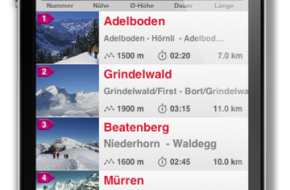 De iPhone app 'Swiss Winter Hike' van Zwitserland Toerisme